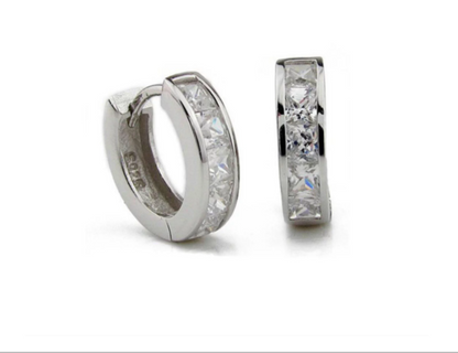 Children's and Teens' Earrings:  Sterling Silver Huggies with Square CZ