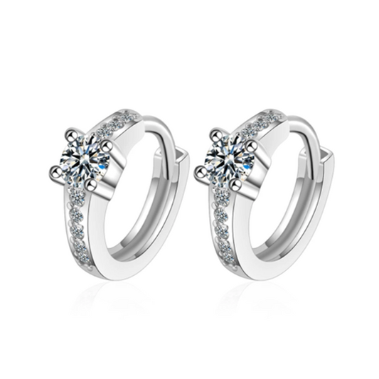 Children's Earrings:  Sterling Silver Huggies with 5mm Solitaire CZ + Small CZ Age 5 - Teens