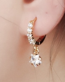 Children's, Teens' and Mothers' Earrings:  Surgical Steel, Rose Gold IP Huggies with Clear CZ Dangling Stars