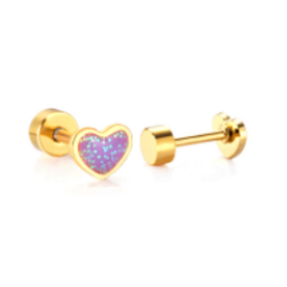 Baby Heart Screw Back Earrings - Surgical Steel Lilac Glitter