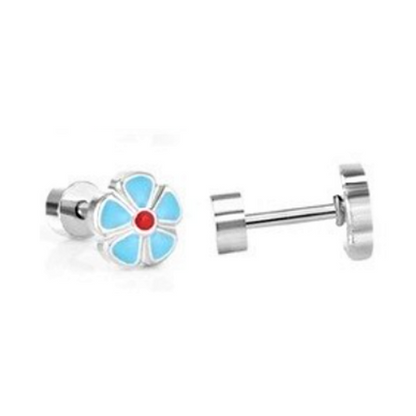 Baby and Children's Earrings:  Surgical Steel Aqua Flower Screw Back Earrings