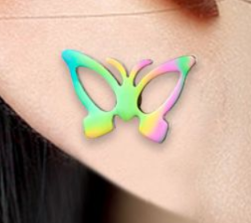 Children's and Teens' Earrings:  Surgical Steel, Anodised Butterflies Age 8 - Adult