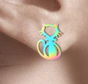Children's and Teens' Earrings:  Surgical Steel, Hypoallergenic, Rainbow Cat Earrings Age 8 - Adult