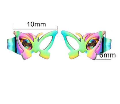 Children's and Teens' Earrings:  Surgical Steel, Anodised Butterflies Age 8 - Adult