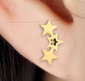 Children's Earrings:  Surgical Steel Gold IP Triple Stars Earrings Age 8 - Teens