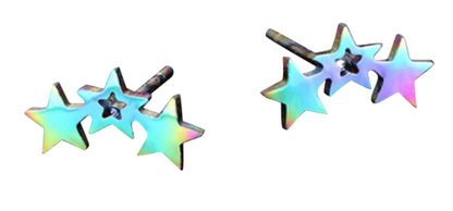 Children's Earrings:  Surgical Steel Gold IP Triple Stars Earrings Age 8 - Teens