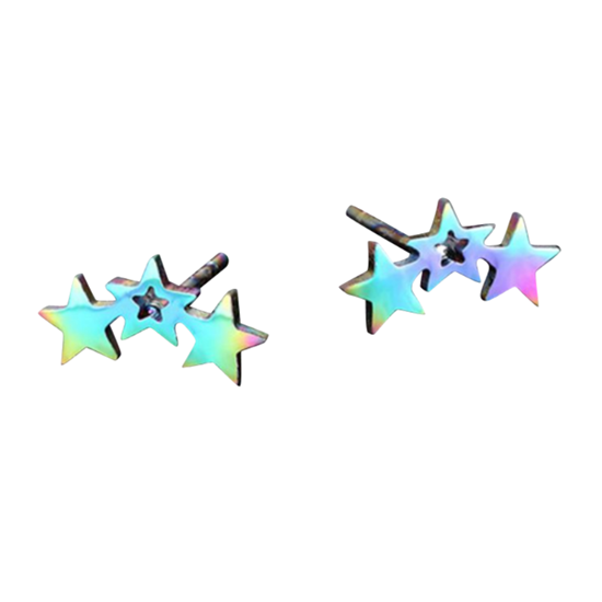 Children's Earrings:  Surgical Steel Anodised Triple Stars Earrings Age 8 - Teens