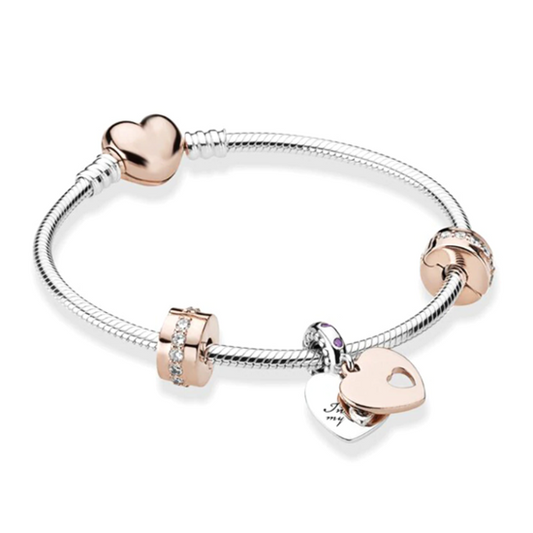 Children's Bracelets:  Steel with Rose Gold Plating European Bracelets Size 17cm