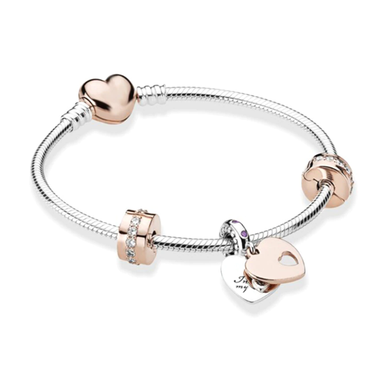 Children's Bracelets:  Steel with Rose Gold Plating European Bracelets Size 16cm