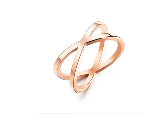 Children's, Teens' and Mothers' Rings:  Surgical Steel, Rose Gold IP, Crossover Rings Size 7 & 8