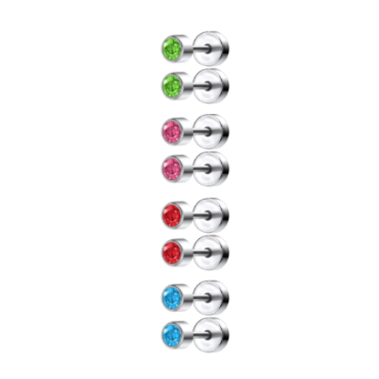 Baby and Children's Earrings:  Surgical Steel, Colourful CZ Screw Back Earrings x 4 - Set 2 Special Buy