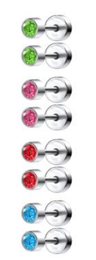 Baby and Children's Earrings:  Surgical Steel, Colourful CZ Screw Back Earrings x 4 - Set 3 Special Buy