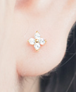 Baby Earrings:  Sterling Silver Clear CZ Flowers 4mm Age 3 months - 3
