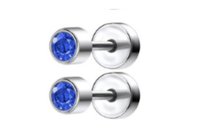 Baby and Children's Earrings:  Surgical Steel Blue CZ Disk Style Screw Back Earrings - Special Buy