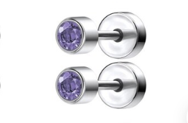 Baby and Children's Earrings:  Surgical Steel Light Violet CZ Disk Style Screw Back Earrings - Special Buy