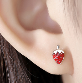 Children's Earrings:  Sterling Silver Strawberry Earrings