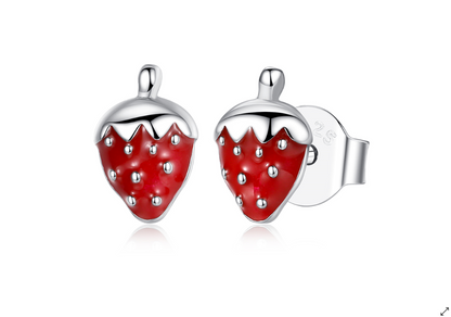 Children's Earrings:  Sterling Silver Strawberry Earrings