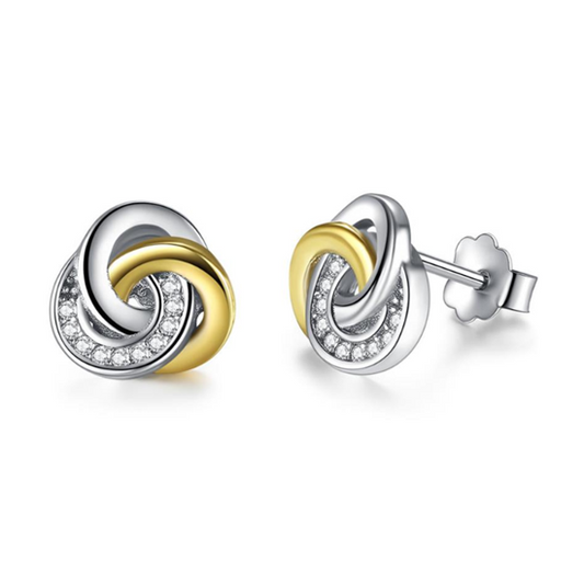 Children's, Teens' and Mothers' Earrings:  Sterling Silver, Gold Plating and CZ Endless Knot Earrings with Gift Box