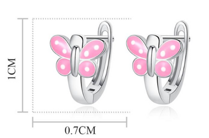 Children's Earrings:  Sterling Silver Huggies with Pink Dotty Butterflies Age 4 -12