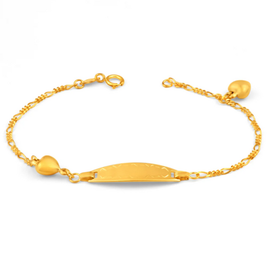 Children's Bracelets:  9k Gold Double Heart ID Bracelets 16cm with Gift Box