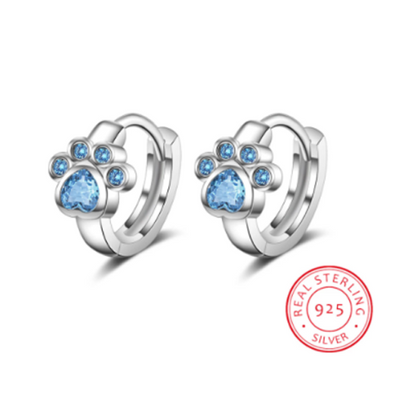 Children's Earrings:  Sterling Silver Pet Paw Huggies with AAA CZ
