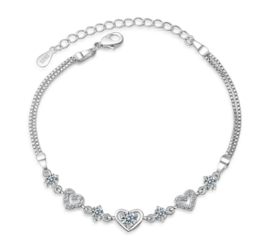Children's, Teens' and Mothers'  Bracelets:  Sterling Silver, Clear CZ, Double Strand Bracelets Age 6 - Adult