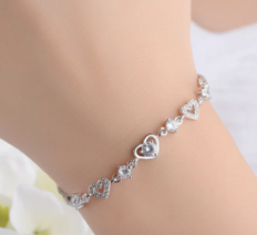 Children's Bracelets:  Sterling Silver, Clear CZ, Double Strand Bracelets Age 6 - Adult