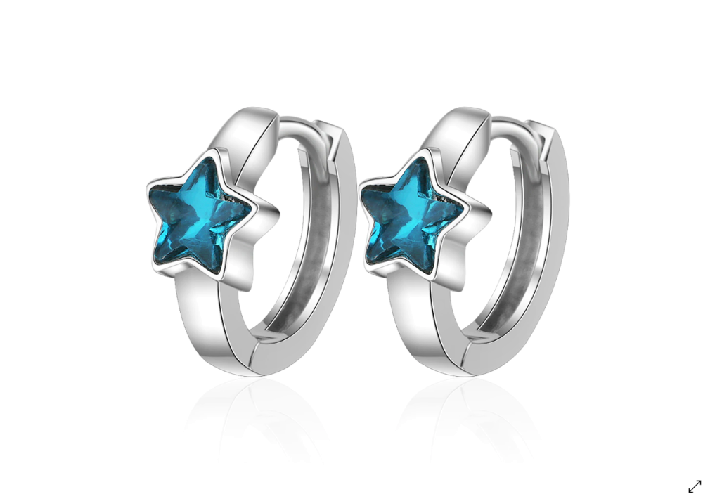 Children's Earrings:  Sterling Silver Deep Blue CZ Star Huggies