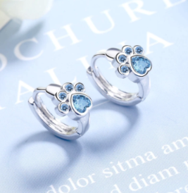 Children's Earrings:  Sterling Silver Pet Paw Huggies with AAA CZ