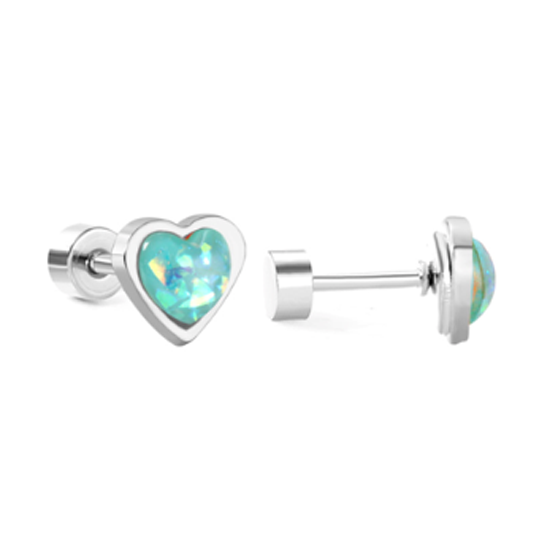 Children's, Teens' and Mothers' Earrings:  Surgical Steel, Sparkly Enamel Heart Earrings with Screw Backs - Aqua
