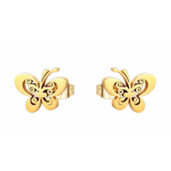 Children's and Teens' Earrings:  Surgical Steel, Gold IP Butterflies Age 8 - Adult