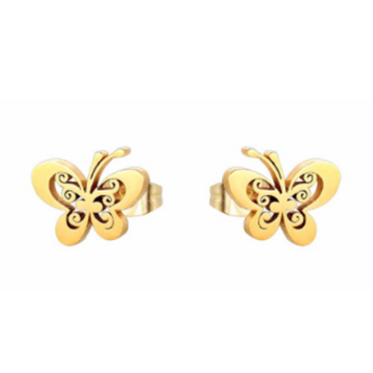 Children's and Teens' Earrings:  Surgical Steel, Gold IP Butterflies Age 8 - Adult