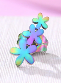 Children's and Teens' Earrings:  Surgical Steel Anodised Triple Flowers Earrings Age 8 - Teens