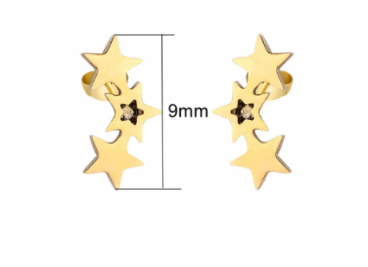 Children's Earrings:  Surgical Steel Gold IP Triple Stars Earrings Age 8 - Teens
