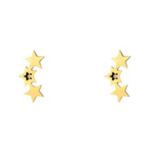 Children's Earrings:  Surgical Steel Gold IP Triple Stars Earrings Age 8 - Teens