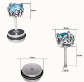 Teens' and Mothers' Earrings:  Surgical Steel, Oxidised Blue CZ Studs with Easy Grip Screw Backs