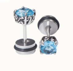 Teens' and Mothers' Earrings:  Surgical Steel, Oxidised Blue CZ Studs with Easy Grip Screw Backs