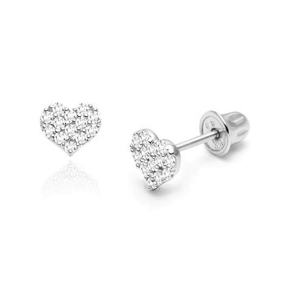 Children's Earrings:  Sterling Silver, CZ Encrusted Hearts with Screw Backs