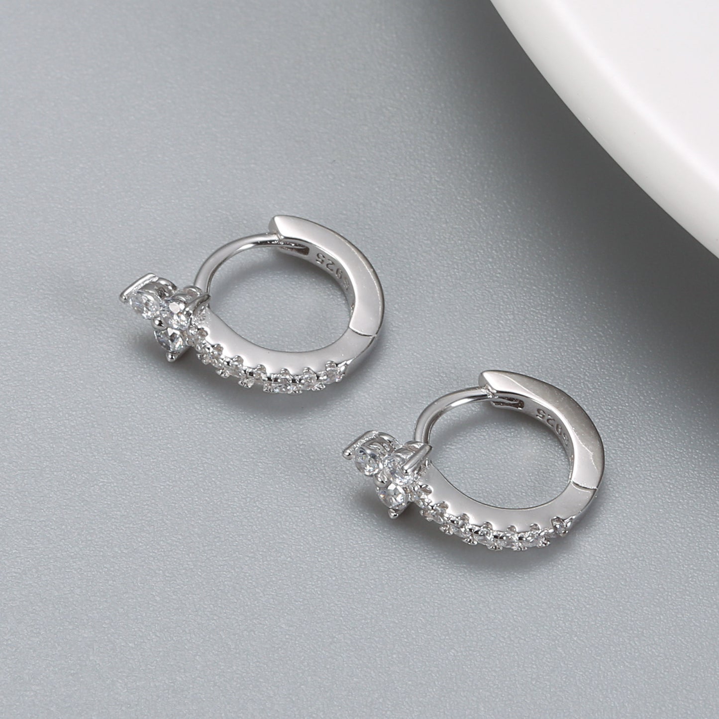 Baby and Children's Earrings  Sterling Silver Clear CZ Huggies with Flower
