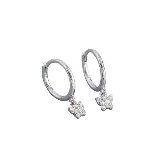 Children's Earrings:  Sterling Silver Hoops with Clear CZ Butterflies