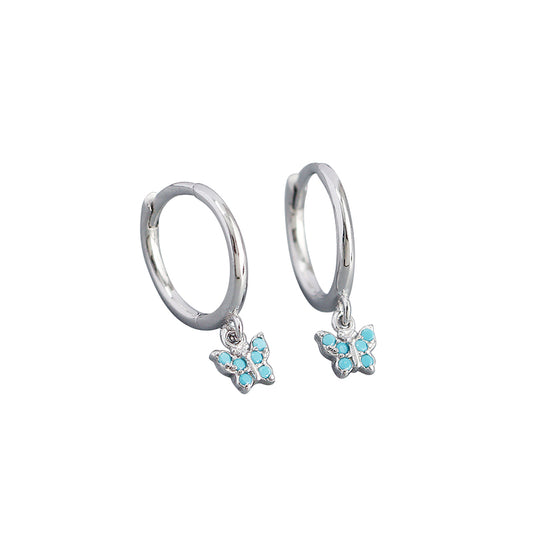 Baby and Children's Earrings:  Sterling Silver Hoops with Blue CZ Butterflies