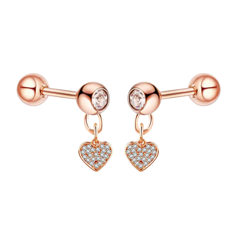 Children's Earrings:  14k Rose Gold over Steel, CZ Studs with CZ Butterflies with Screw Backs