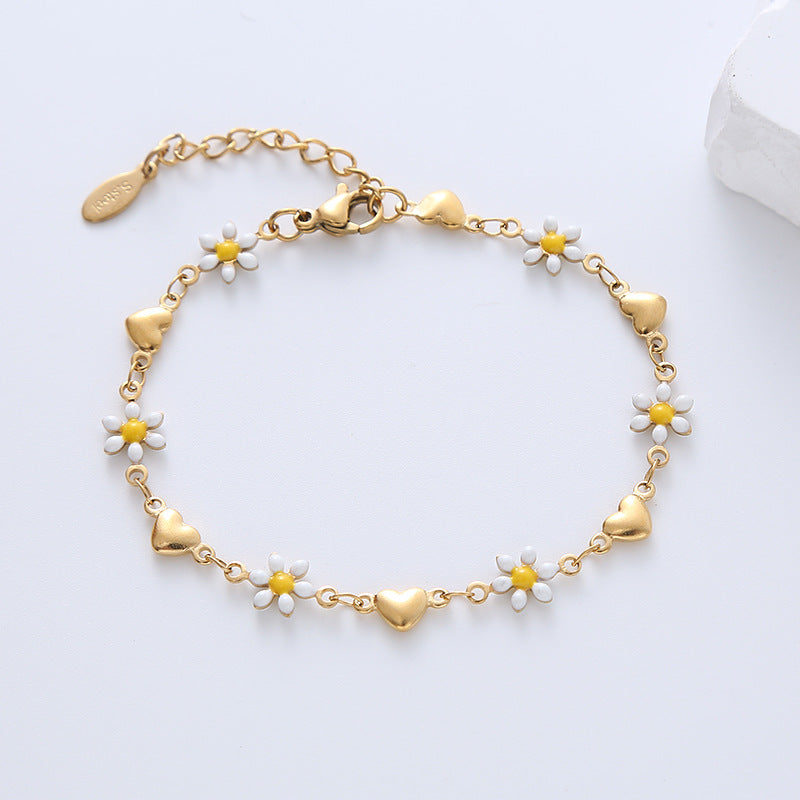 Children's and Teens' Bracelets:  Steel with Gold IP Hearts and Daisies Bracelets