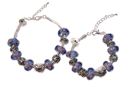 Mothers' Bracelets:  European Style Bracelets with Blue and Pink Lampwork Beads