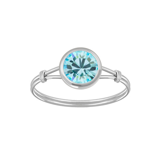 Children's Rings:  Sterling Silver Aqua CZ Ring Size 6