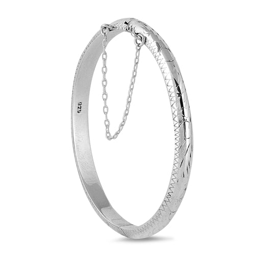 Children's Bangles:  Classic, Sterling Silver 5cm Hinged Bangles with Safety Chain