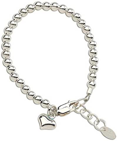 Children's Bracelets:  Sterling Silver Ball Bracelet with Puffed Heart Charm - Large