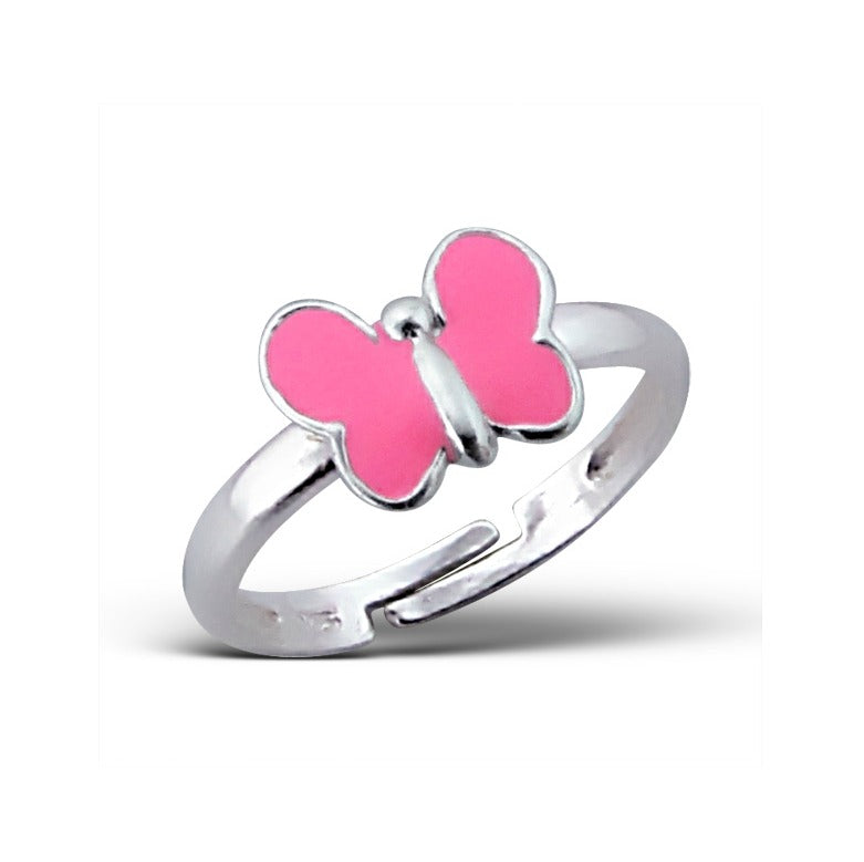 Children's Rings:  Sterling Silver Pink Butterfly Adjustable Rings
