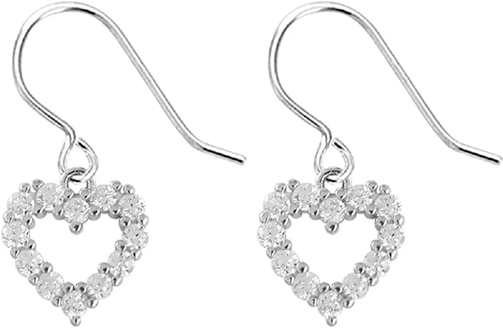 Teens' and Children's Earrings:  Sterling Silver CZ Encrusted Heart Earrings on Hooks