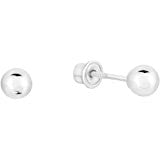 Children's Earrings:  14k White Gold Ball Stud Screw Back Earrings 4mm with Gift Box